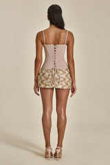 The Everly Lace Up Corset Top in Stone