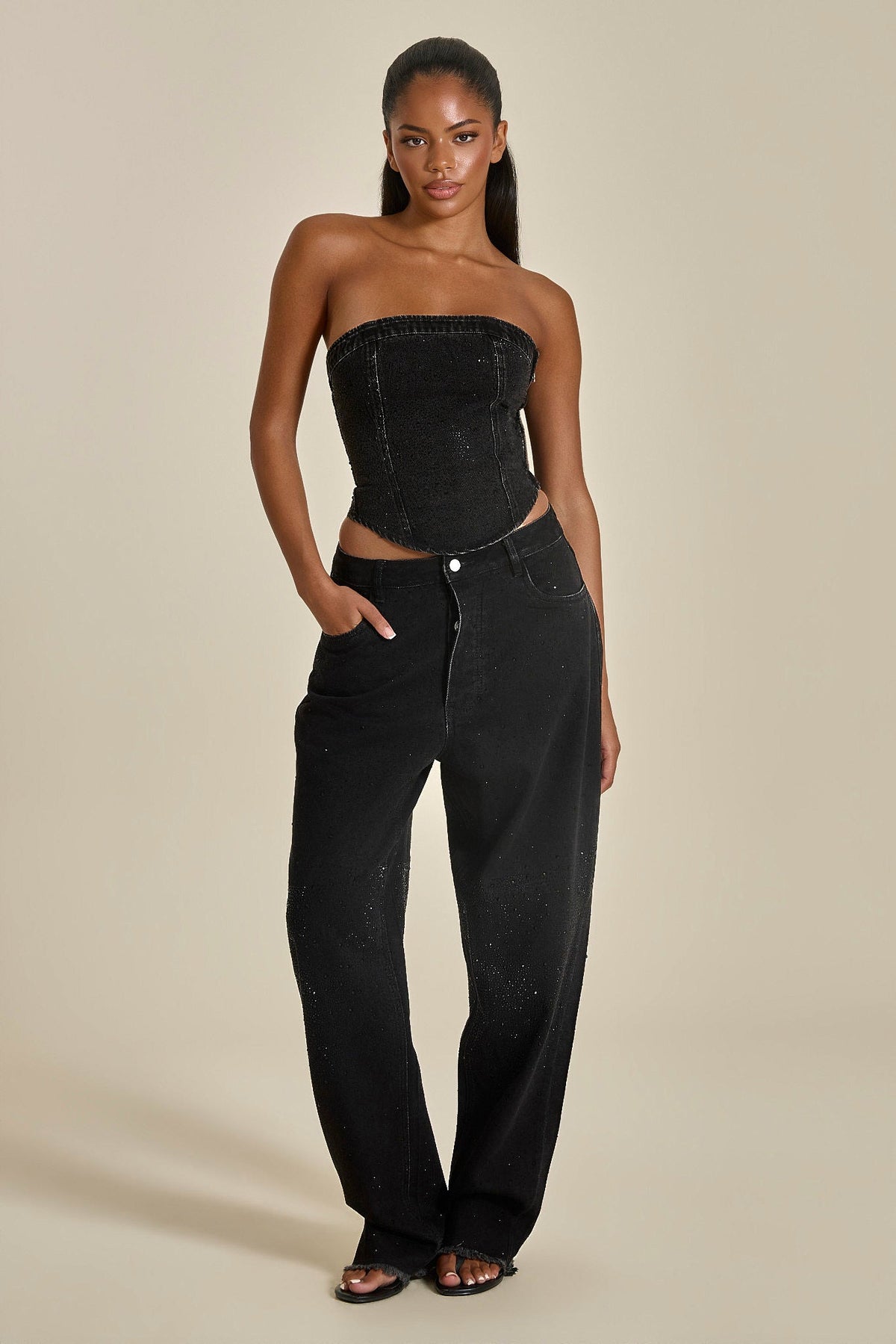 Kai Rhinestone Corset in Black