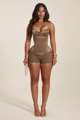 The Sasha Satin Corset Top in Soft Brown
