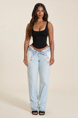 The Sandra Scoop Corset Vest Top in Black
