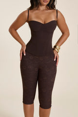 The Everly Lace Up Corset Top in Brown