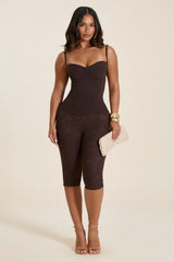 The Everly Lace Up Corset Top in Brown