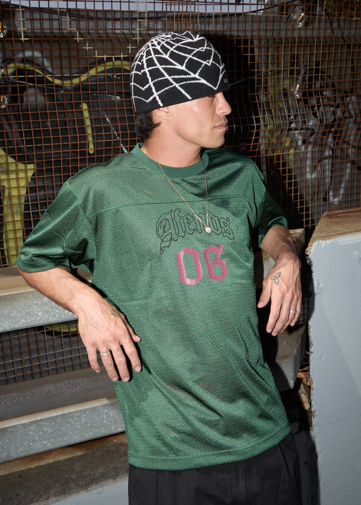 AFENDS Mens Zero Six - Mesh Jersey Boxy Tee - Pine
