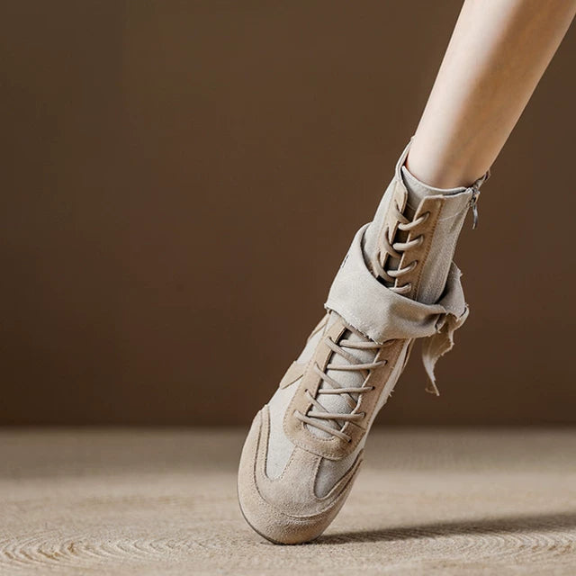 Spanish Niche Brand Retro Canvas Choes Mid-Calf Martin Boots Breathable Soft-Soled Short Boots Casual Women's Boots