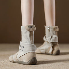 Spanish Niche Brand Retro Canvas Choes Mid-Calf Martin Boots Breathable Soft-Soled Short Boots Casual Women's Boots