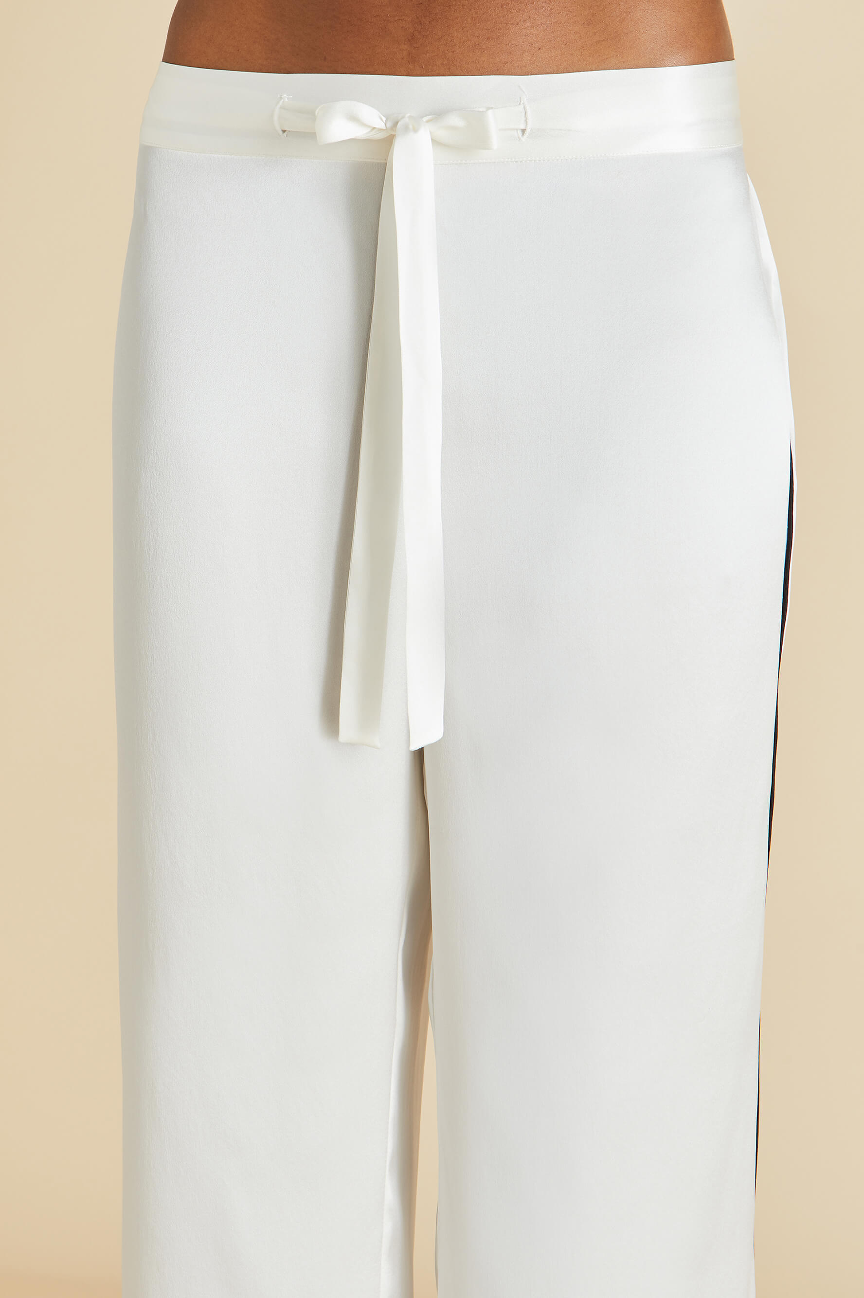 Coco Ivory Jet Black Pajamas in Silk Satin
