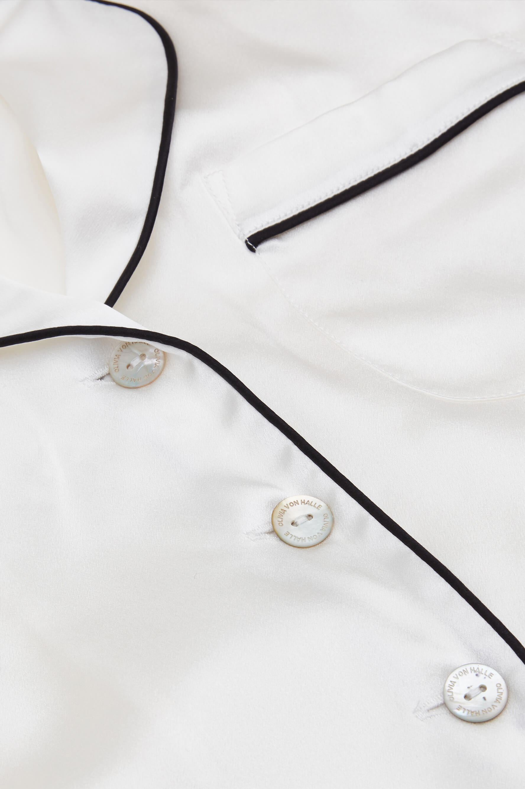 Coco Ivory Jet Black Pajamas in Silk Satin