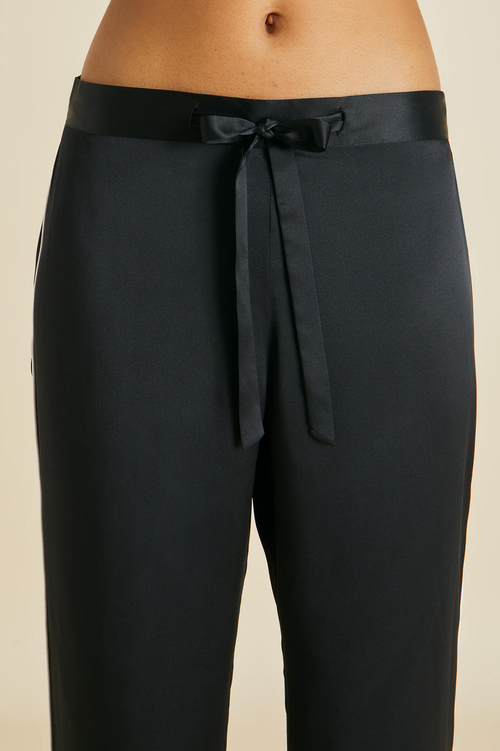 Coco Jet Black Pajamas in Silk Satin