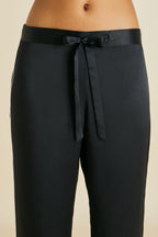 Coco Jet Black Pajamas in Silk Satin