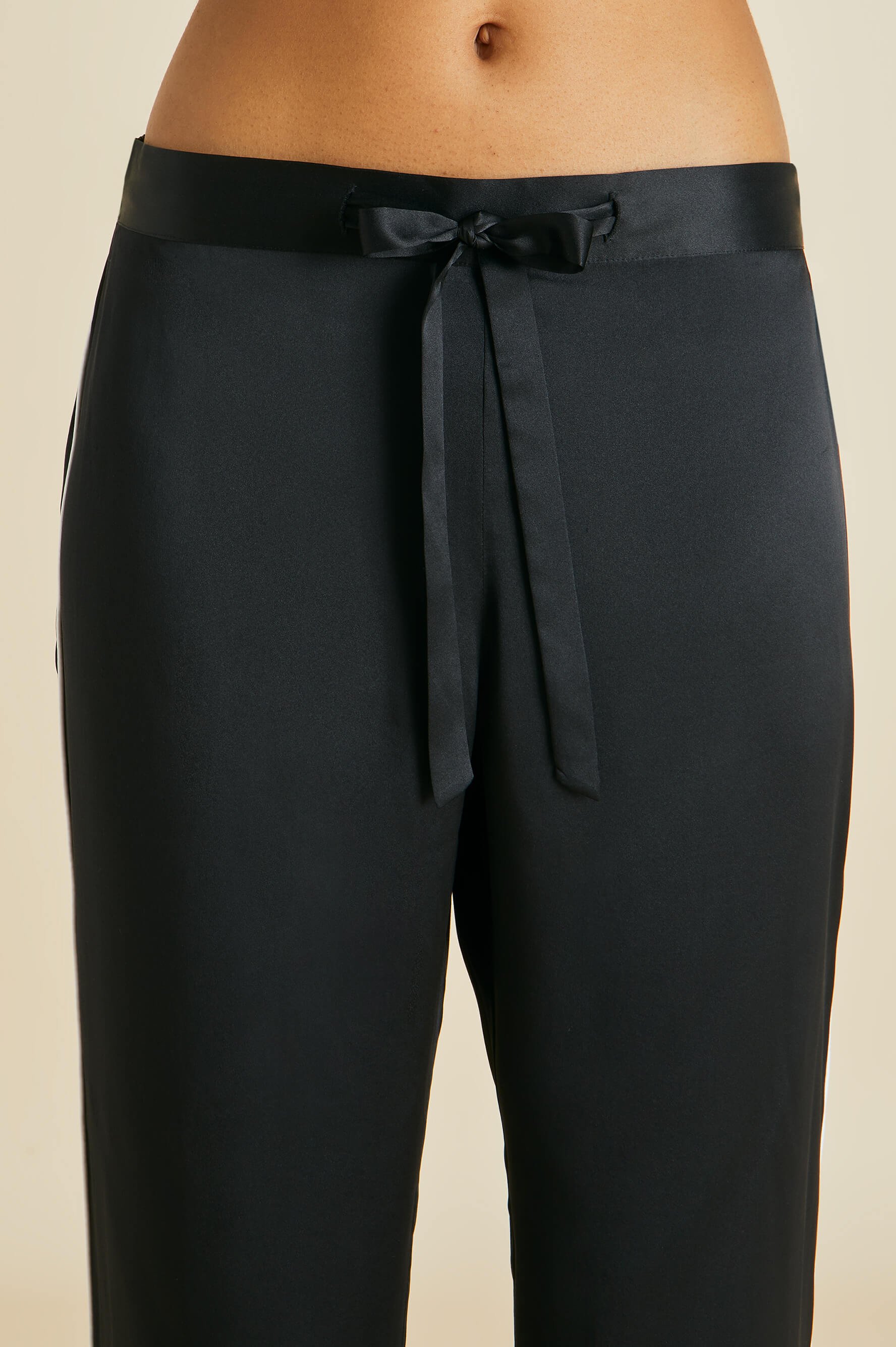 Coco Jet Black Pajamas in Silk Satin