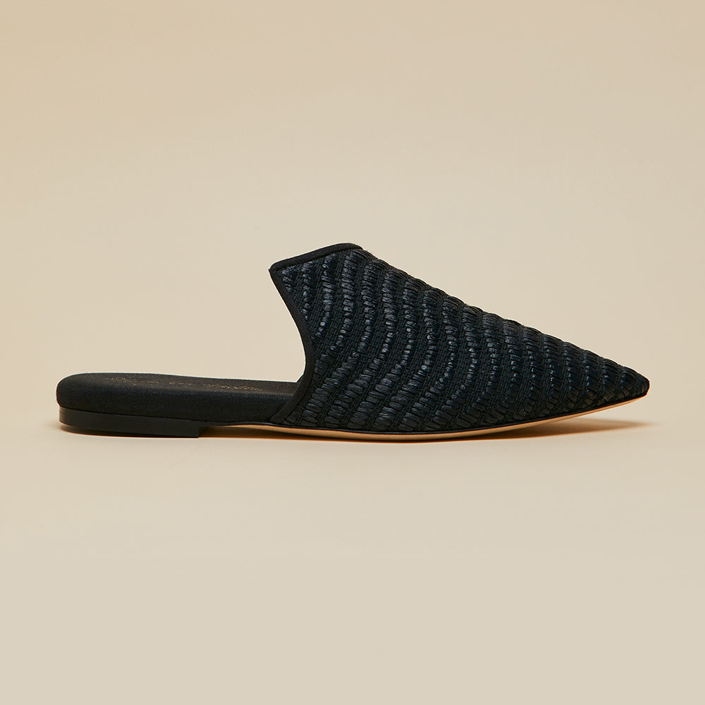 Contessa Casati Black Slippers in Raffia