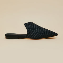 Contessa Casati Black Slippers in Raffia