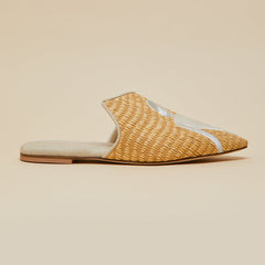 Contessa Viola Beige Embroidered Slippers in Raffia