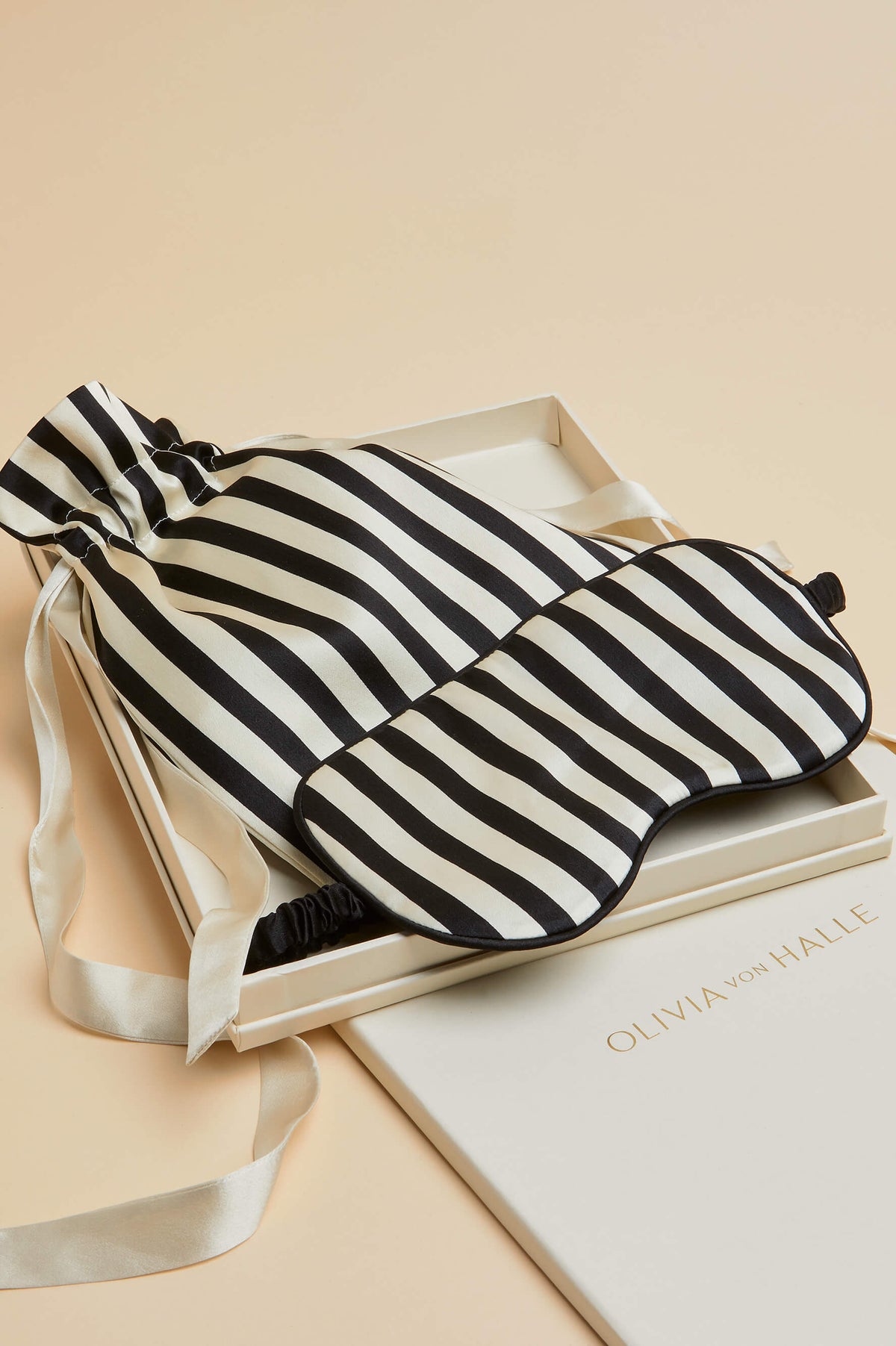Nika Black and Ivory Eye Mask in Silk Satin