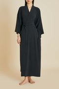 Queenie Black Robe in Silk Crêpe de Chine