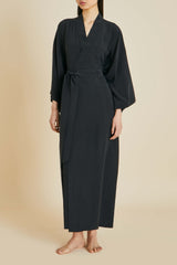 Queenie Black Robe in Silk Crêpe de Chine