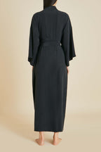 Queenie Black Robe in Silk Crêpe de Chine