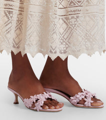 Manolo Blahnik Anista Floral-Appliqué Leather Mules In Pink