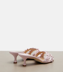 Manolo Blahnik Anista Floral-Appliqué Leather Mules In Pink