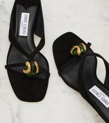 Jimmy Choo Emeri Stone Suede Thong Sandals In Black