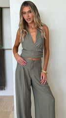 Taris Top And Pants Set - Khaki