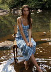 AFENDS Womens Rumi - Seersucker Midi Dress - Overcast Check