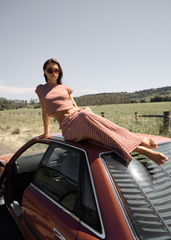 AFENDS Womens Frida - Seersucker Maxi Skirt - Capricorn Burgundy / Beige Check