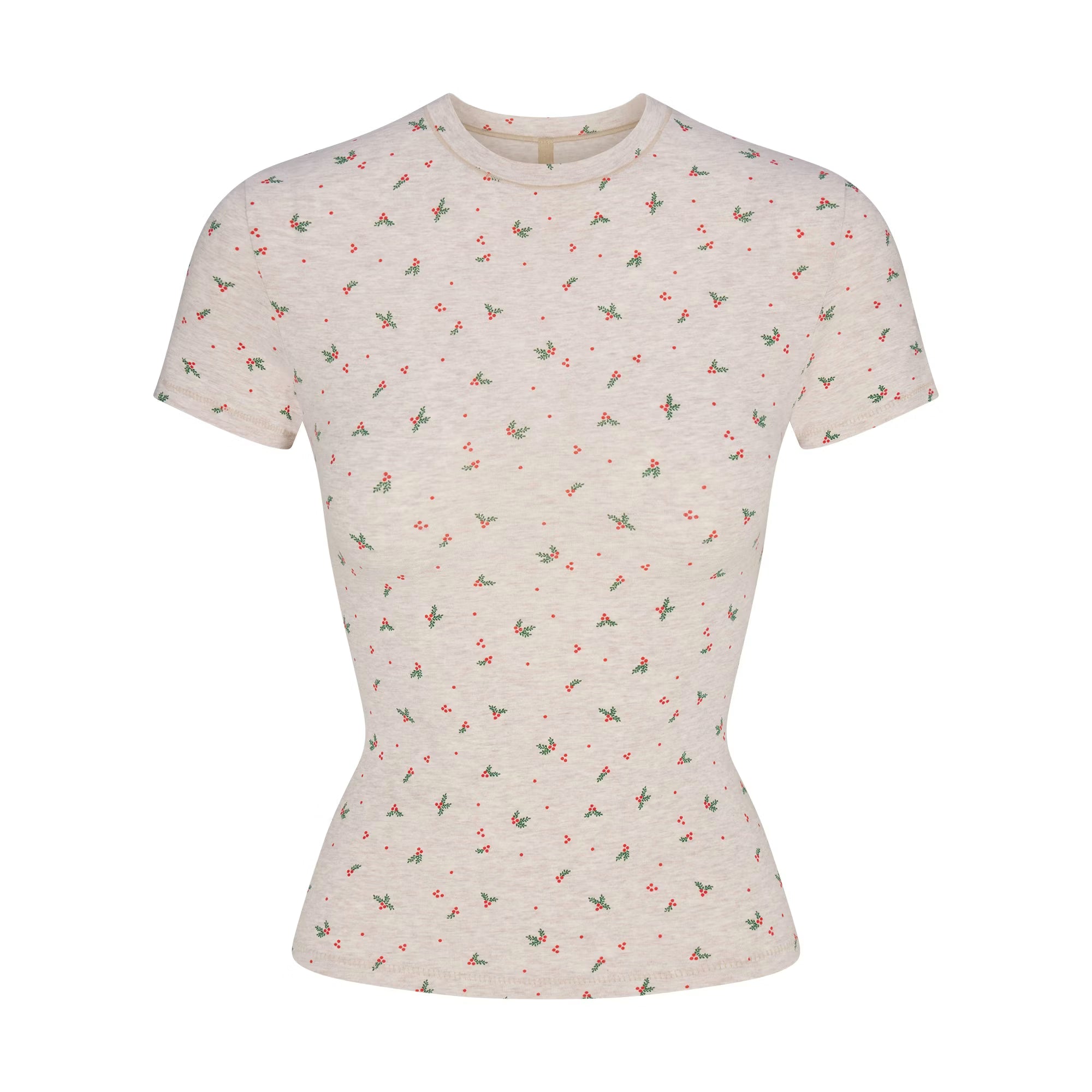 Cotton Jersey T-Shirt - Oatmeal Heather Holly Print