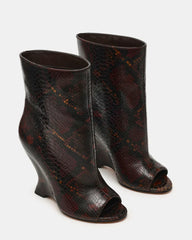Rylix Brown Snake Wedge Peep-Toe Women'S Ankle Boot
