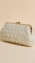 Norma Jean Faux Pearl Clutch - Cream/Gold