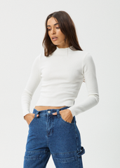 AFENDS Womens Iconic - Long Sleeve Rib Top - White