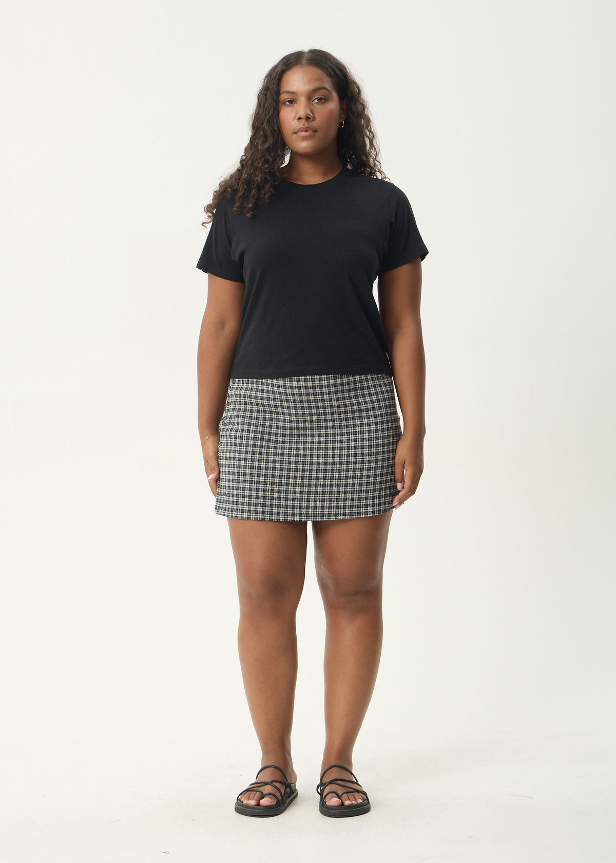 AFENDS Womens Asta - Seersucker Mini Skirt - Steel Check