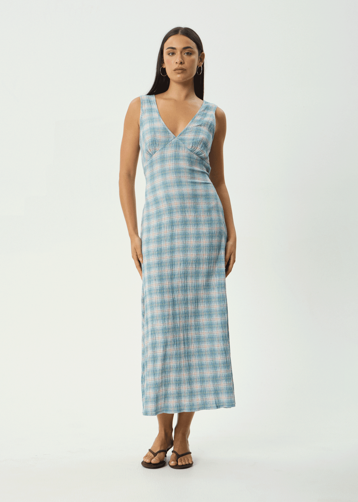 AFENDS Womens Tully - Seersucker Maxi Dress - Position Lake Check