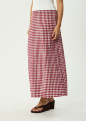 AFENDS Womens Lita - Seersucker Maxi Skirt - Base Burgundy Check