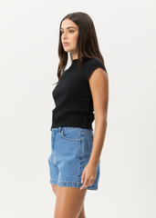 AFENDS Womens Wren - Seersucker Top - Black