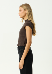AFENDS Womens Wren - Seersucker Top - Coffee