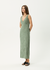 AFENDS Womens Tully - Seersucker Maxi Dress - Base Deep Green Check