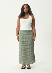 AFENDS Womens Lita - Seersucker Maxi Skirt - Base Deep Green Check