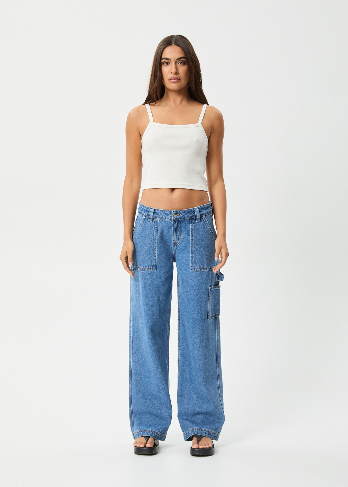 AFENDS Womens Lexi - Low Rise Workwear Jean - Worn Blue