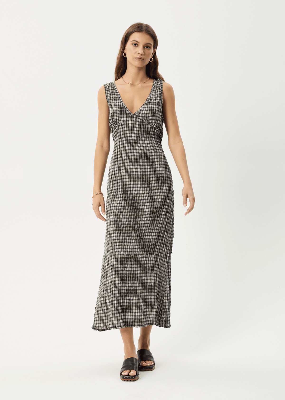 AFENDS Womens Tully - Seersucker Maxi Dress - Asta Steel Check