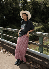 AFENDS Womens Lita - Seersucker Maxi Skirt - Base Burgundy Check
