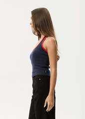 AFENDS Womens Basis - Rib Halter - Navy / tomato