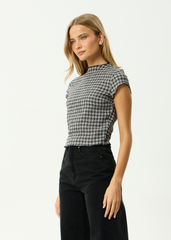 AFENDS Womens Wren - Seersucker Top - Steel Check