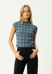 AFENDS Womens Wren - Seersucker Top - Navy Check