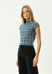 AFENDS Womens Wren - Seersucker Top - Navy Check