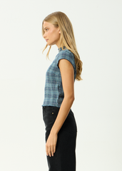 AFENDS Womens Wren - Seersucker Top - Navy Check
