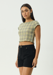 AFENDS Womens Darcy - Seersucker Top - Green Check
