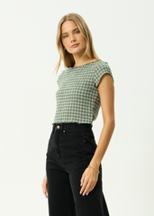 AFENDS Womens Darcy - Seersucker Top - Deep Green Check
