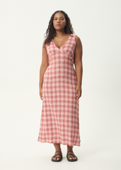 AFENDS Womens Position Tully - Seersucker Maxi Dress - Red Check