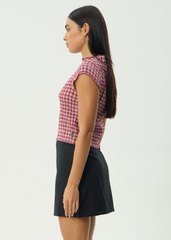 AFENDS Womens Wren - Seersucker Top - Burgundy Check